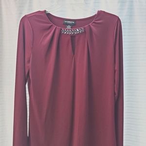 Liz Claiborne: med maroon long sleeve beaded neckline